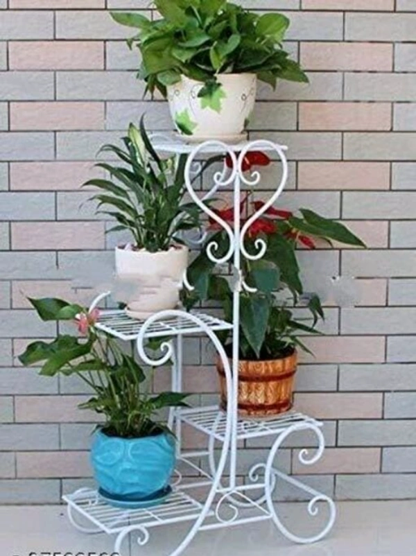 White Color Flower Pot Iron Stand Multi -Tire &Multipurpose Indoor &Out door Planter Stand -  Free Size, White, Iron, pack of1